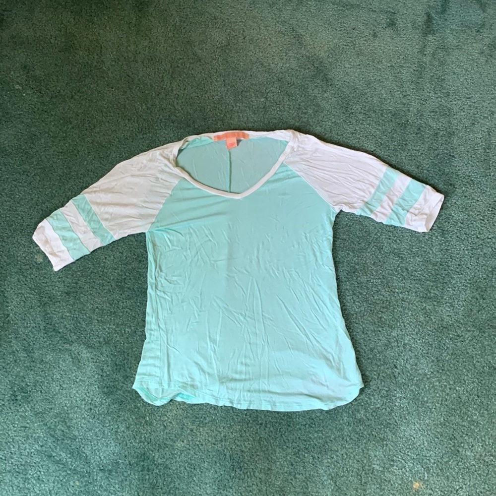 Light teal and white t-shirt